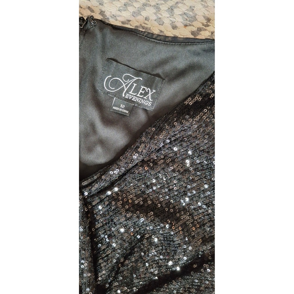 Alex Evenings Black Long Sequin Gown 3/4 Sleeve Formal Dress Size 12 - Picture 12 of 14